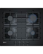 Neff T26CS49S0 Gas Hob Black Tempered Glass With Flame Select Heavy Duty Cast Iron Pan Supports