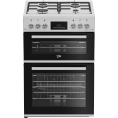 Beko EDG6231W 60Cm Twin Cavity Gas Cooker With Enamel Hob - White